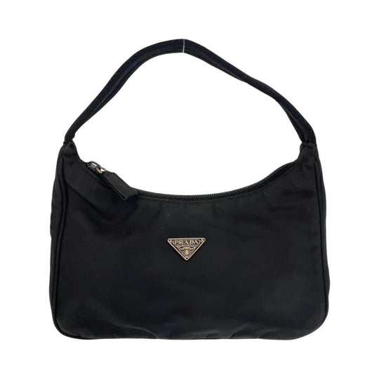 PRADA Handbag Nylon Black SilverMetal Handbag Test Triangle With logo Women Used Authentic