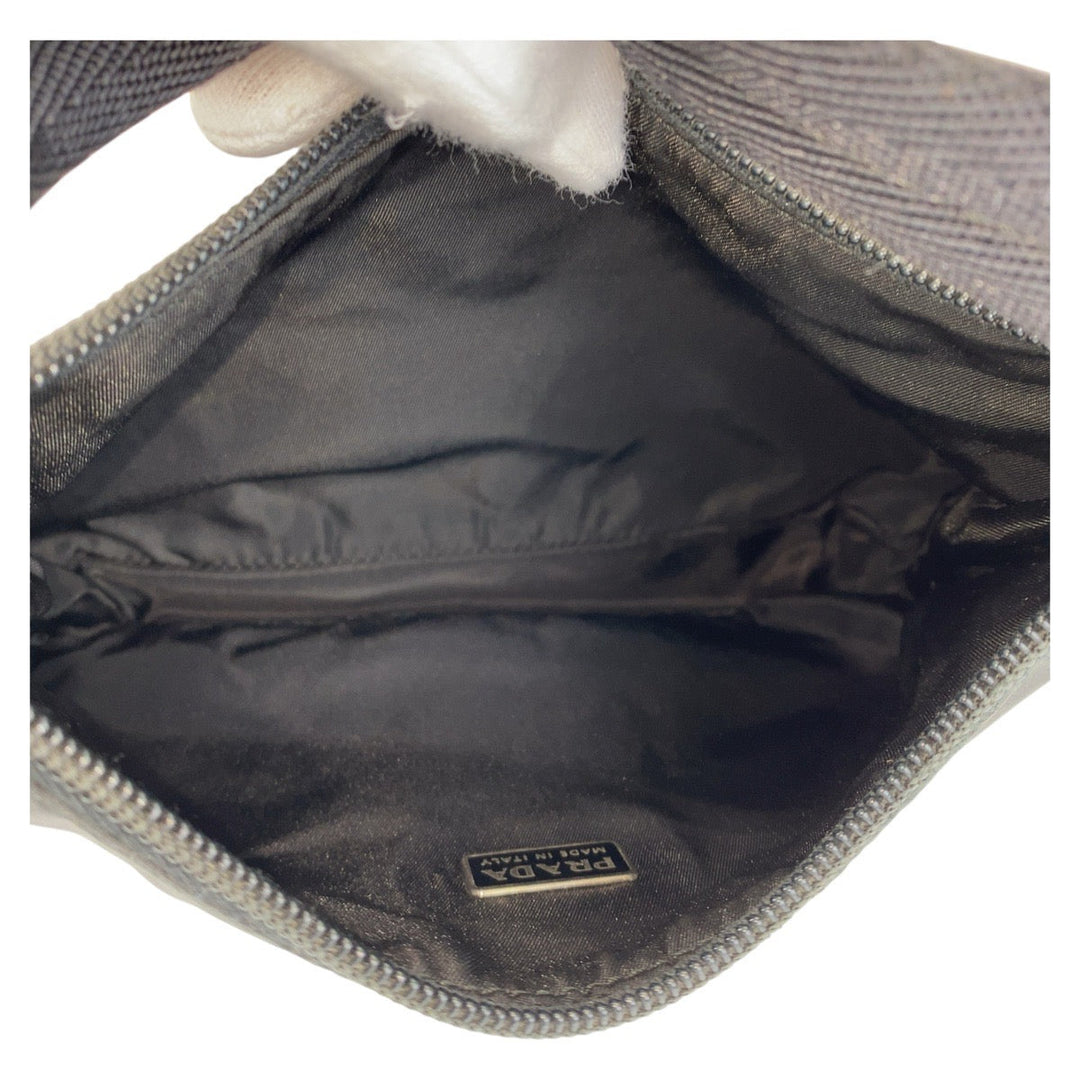 PRADA Handbag Nylon Black SilverMetal Handbag Test Triangle With logo Women Used Authentic