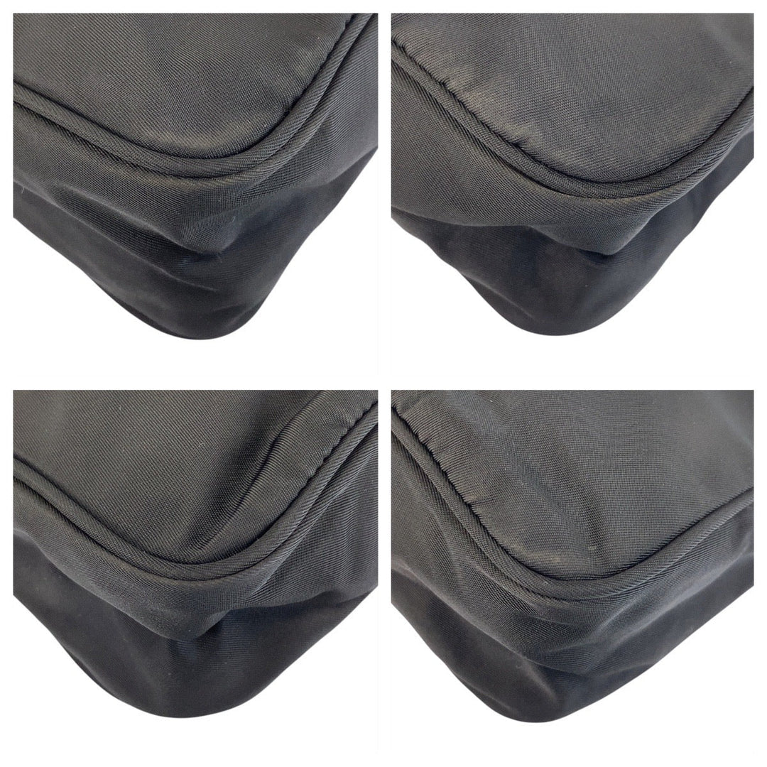PRADA Handbag Nylon Black SilverMetal Handbag Test Triangle With logo Women Used Authentic
