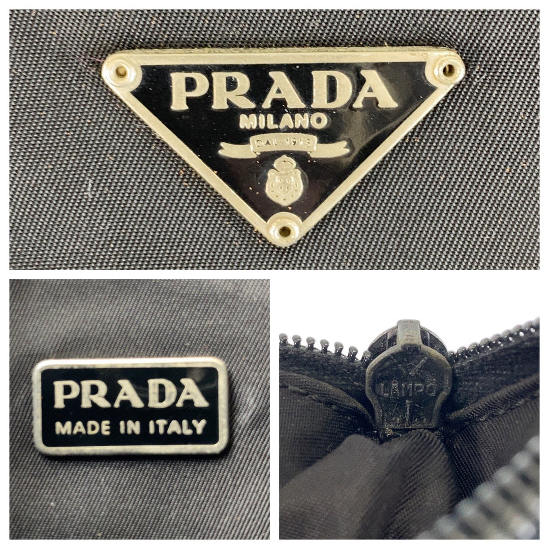 PRADA Handbag Nylon Black SilverMetal Handbag Test Triangle With logo Women Used Authentic