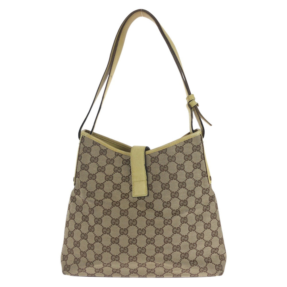 GUCCI Shoulder Bag 110291 GG canvas, leather Yellow Beige Gold Metal Jackie Women Used Authentic