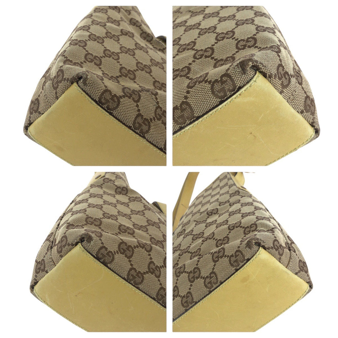 GUCCI Shoulder Bag 110291 GG canvas, leather Yellow Beige Gold Metal Jackie Women Used Authentic