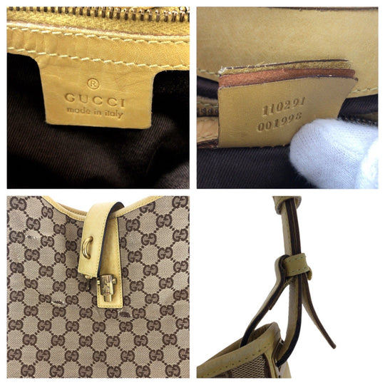 GUCCI Shoulder Bag 110291 GG canvas, leather Yellow Beige Gold Metal Jackie Women Used Authentic