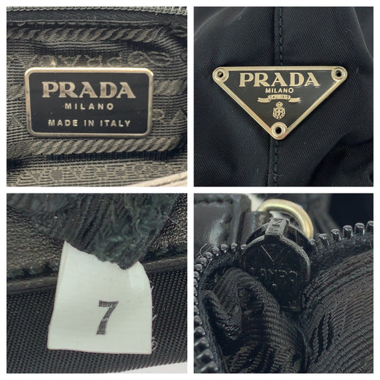 PRADA Handbag B9213 Nylon Black SilverMetal Handbag Tote Bag Tess Triangle With logo Women Used Authentic