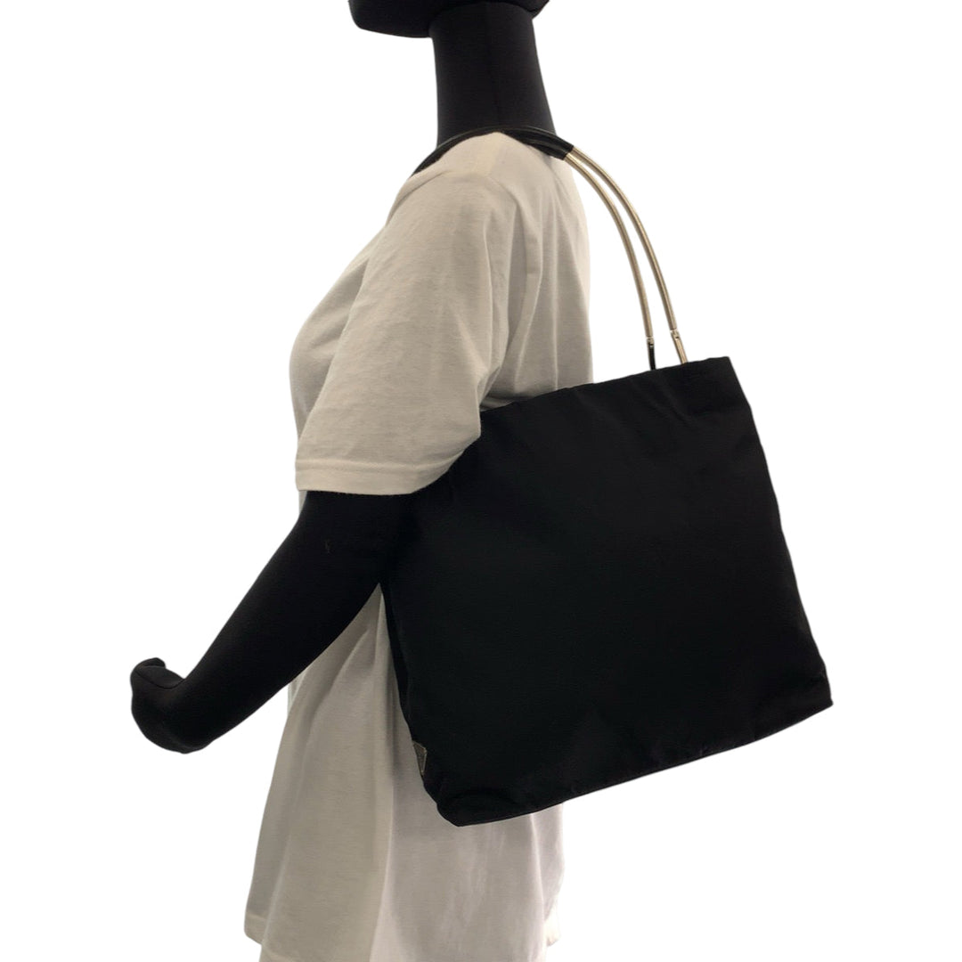 PRADA Handbag B9213 Nylon Black SilverMetal Handbag Tote Bag Tess Triangle With logo Women Used Authentic
