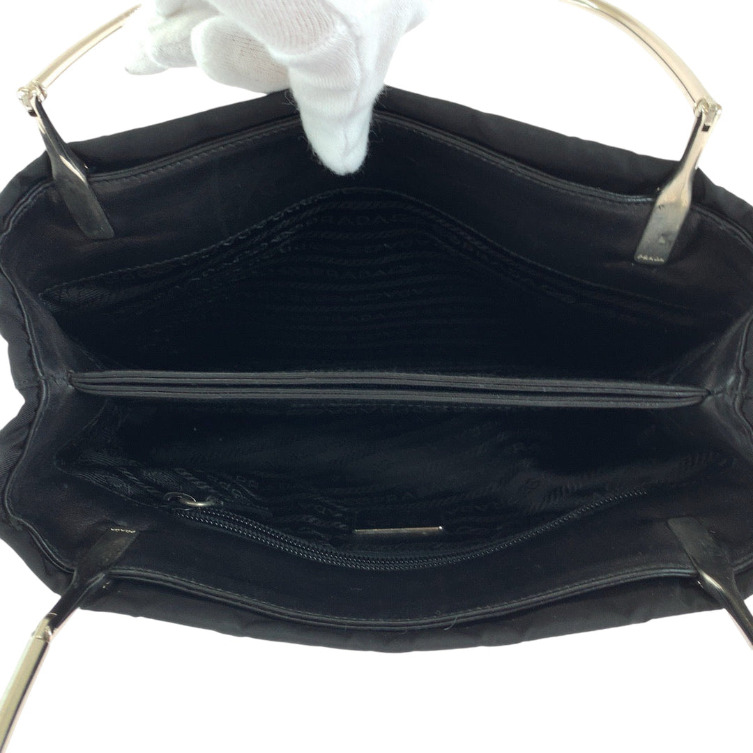 PRADA Handbag B9213 Nylon Black SilverMetal Handbag Tote Bag Tess Triangle With logo Women Used Authentic