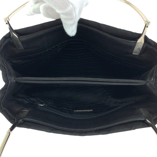 PRADA Handbag B9213 Nylon Black SilverMetal Handbag Tote Bag Tess Triangle With logo Women Used Authentic