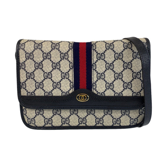 GUCCI Shoulder Bag 66 001 4451 PVC, Leather Gray Navy Gold Metal Crossbody Shoulder Bag Pochette Sherry Line Old Gucci Women Used Authentic