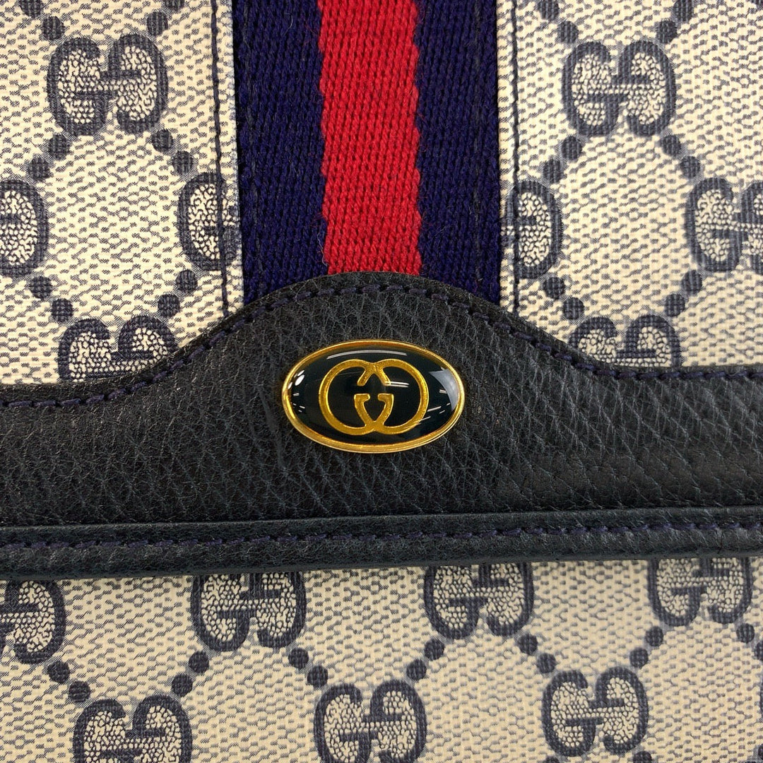 GUCCI Shoulder Bag 66 001 4451 PVC, Leather Gray Navy Gold Metal Crossbody Shoulder Bag Pochette Sherry Line Old Gucci Women Used Authentic