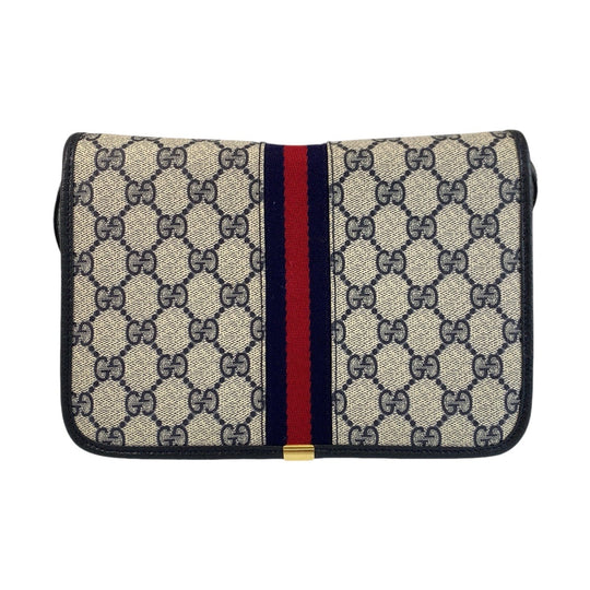 GUCCI Shoulder Bag 66 001 4451 PVC, Leather Gray Navy Gold Metal Crossbody Shoulder Bag Pochette Sherry Line Old Gucci Women Used Authentic