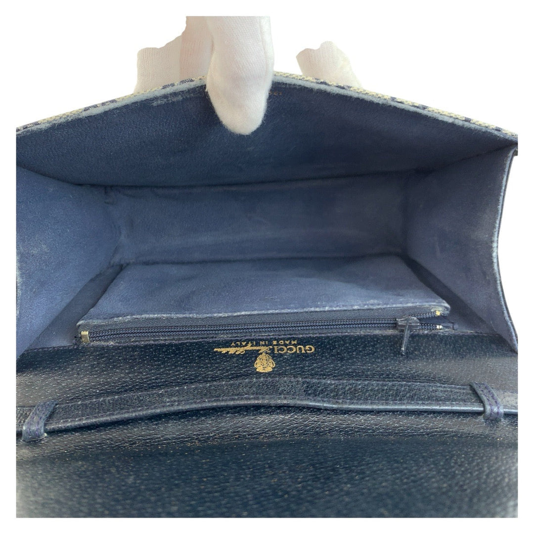 GUCCI Shoulder Bag 66 001 4451 PVC, Leather Gray Navy Gold Metal Crossbody Shoulder Bag Pochette Sherry Line Old Gucci Women Used Authentic