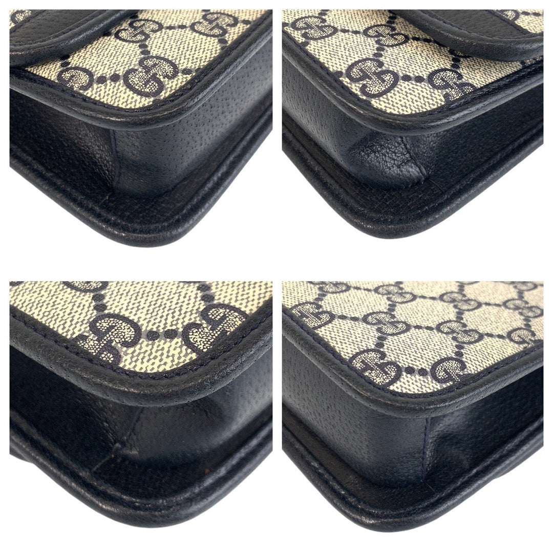 GUCCI Shoulder Bag 66 001 4451 PVC, Leather Gray Navy Gold Metal Crossbody Shoulder Bag Pochette Sherry Line Old Gucci Women Used Authentic