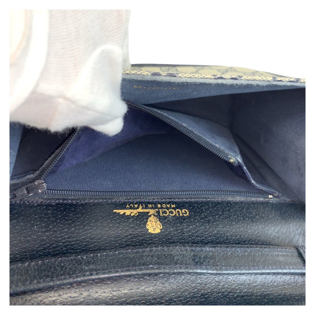 GUCCI Shoulder Bag 66 001 4451 PVC, Leather Gray Navy Gold Metal Crossbody Shoulder Bag Pochette Sherry Line Old Gucci Women Used Authentic
