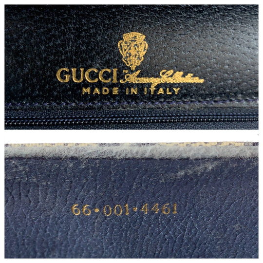 GUCCI Shoulder Bag 66 001 4451 PVC, Leather Gray Navy Gold Metal Crossbody Shoulder Bag Pochette Sherry Line Old Gucci Women Used Authentic