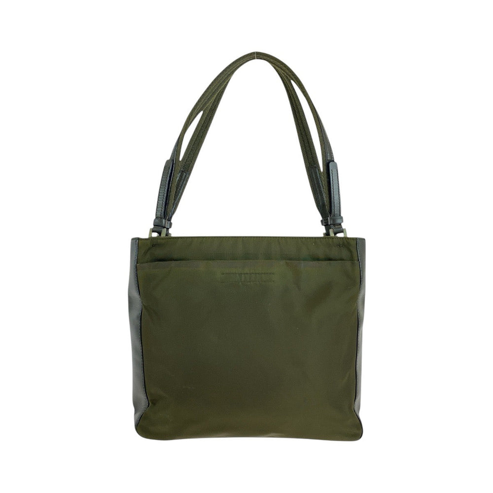 PRADA Tote Bag Nylon Khaki SilverMetal Tote Bag Shoulder Bag Test Triangle With logo Women Used Authentic
