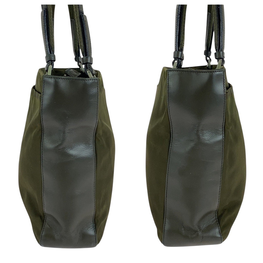 PRADA Tote Bag Nylon Khaki SilverMetal Tote Bag Shoulder Bag Test Triangle With logo Women Used Authentic