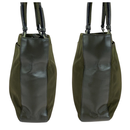 PRADA Tote Bag Nylon Khaki SilverMetal Tote Bag Shoulder Bag Test Triangle With logo Women Used Authentic