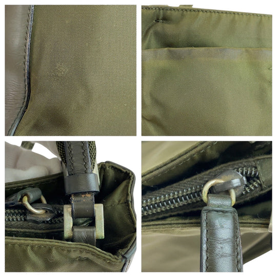 PRADA Tote Bag Nylon Khaki SilverMetal Tote Bag Shoulder Bag Test Triangle With logo Women Used Authentic