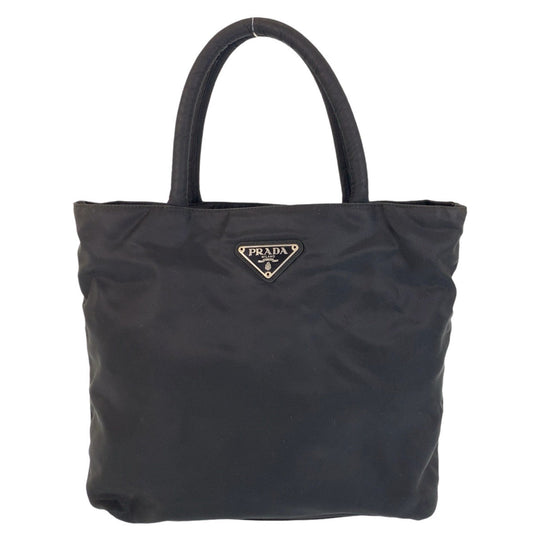 PRADA Tote Bag Nylon BlackSilverMetal Tote Bag handbag Test Triangle With logo Women Used Authentic