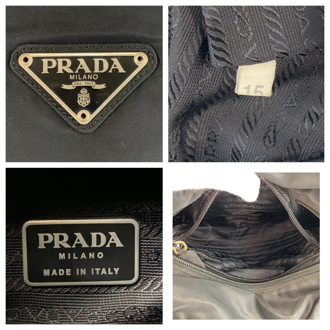 PRADA Tote Bag Nylon BlackSilverMetal Tote Bag handbag Test Triangle With logo Women Used Authentic