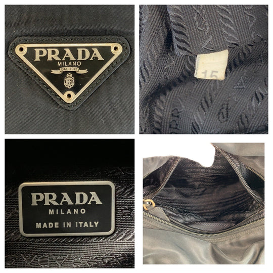 PRADA Tote Bag Nylon BlackSilverMetal Tote Bag handbag Test Triangle With logo Women Used Authentic