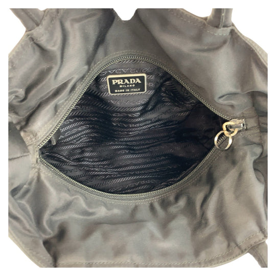 PRADA Tote Bag Nylon BlackSilverMetal Tote Bag handbag Test Triangle With logo Women Used Authentic
