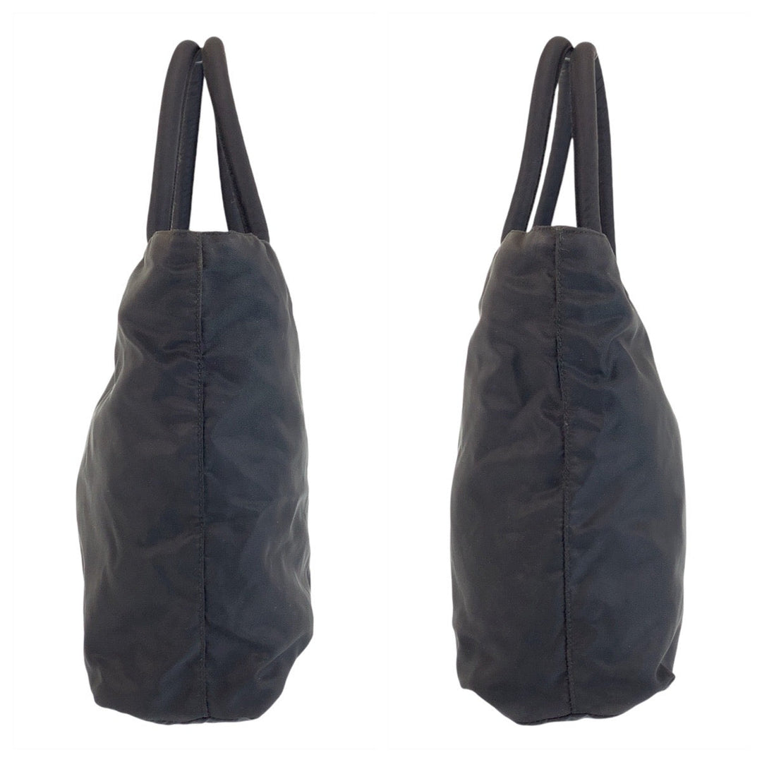 PRADA Tote Bag Nylon BlackSilverMetal Tote Bag handbag Test Triangle With logo Women Used Authentic