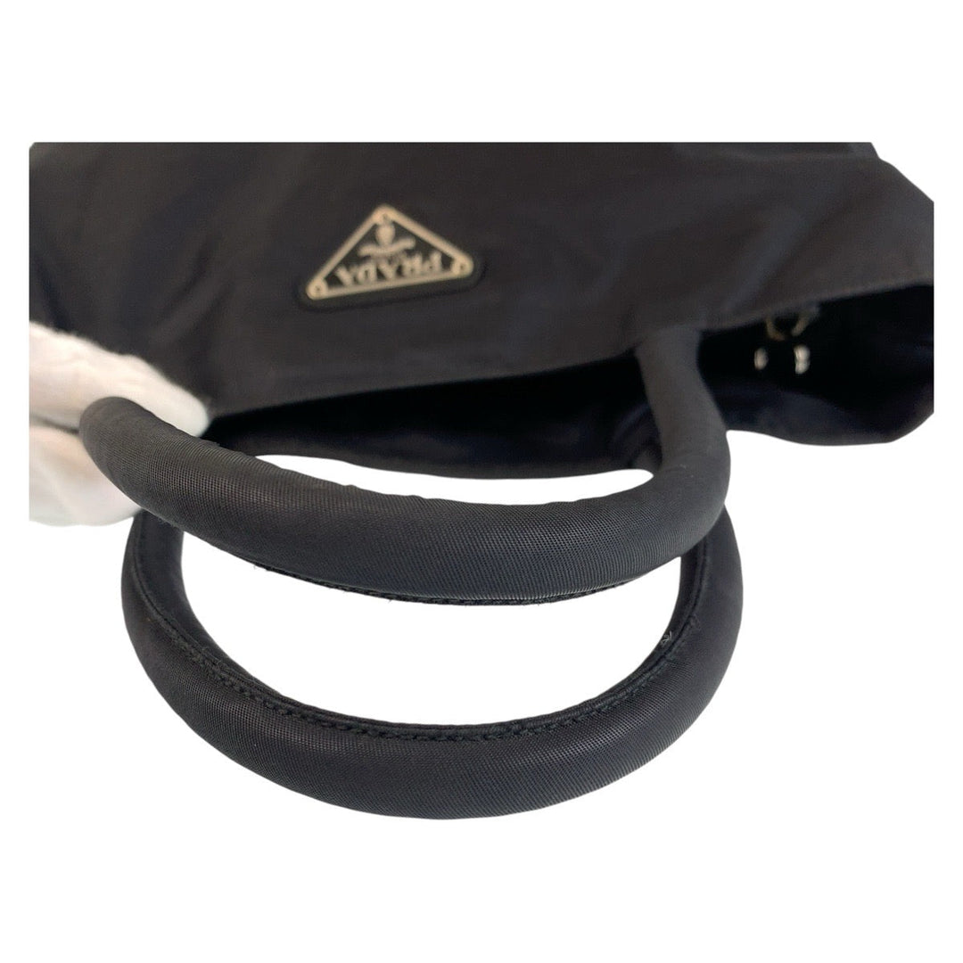 PRADA Tote Bag Nylon BlackSilverMetal Tote Bag handbag Test Triangle With logo Women Used Authentic