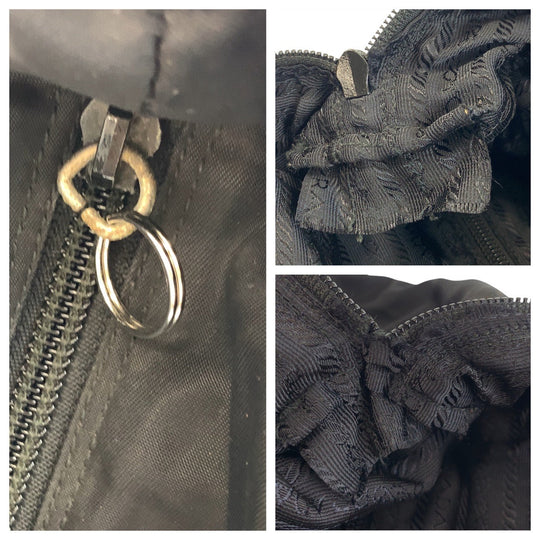 PRADA Tote Bag Nylon BlackSilverMetal Tote Bag handbag Test Triangle With logo Women Used Authentic