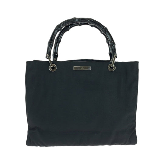 GUCCI Handbag 002 1016 Nylon Black SilverMetal Handbag Tote Bag Bamboo Women Used Authentic