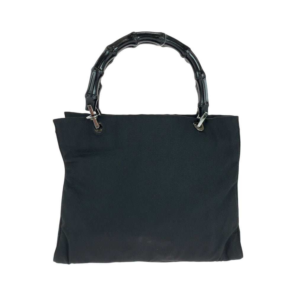 GUCCI Handbag 002 1016 Nylon Black SilverMetal Handbag Tote Bag Bamboo Women Used Authentic
