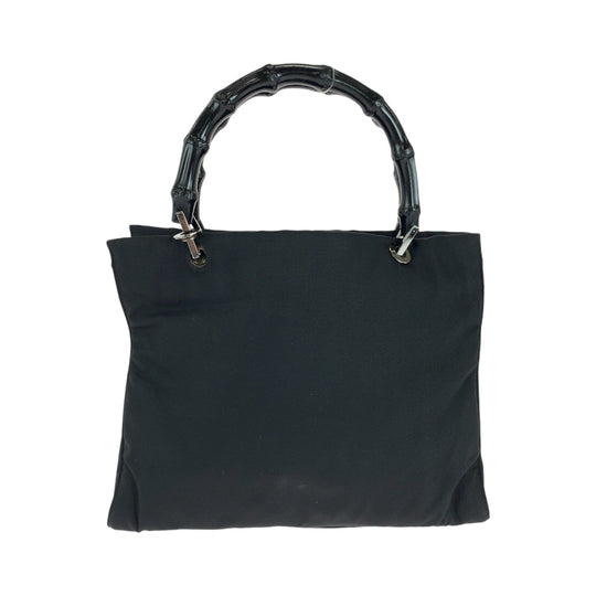GUCCI Handbag 002 1016 Nylon Black SilverMetal Handbag Tote Bag Bamboo Women Used Authentic