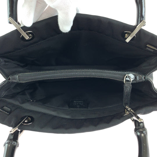 GUCCI Handbag 002 1016 Nylon Black SilverMetal Handbag Tote Bag Bamboo Women Used Authentic