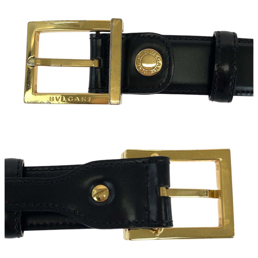 BVLGARI belt leather black Belt buckle Square buckle mens No Size (See Description) Used Authentic