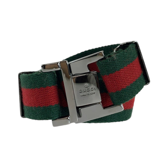 GUCCI belt canvas Silver Red Green Belt buckle Sherry line Metal buckle web belt mens No Size (See Description) Used Authentic