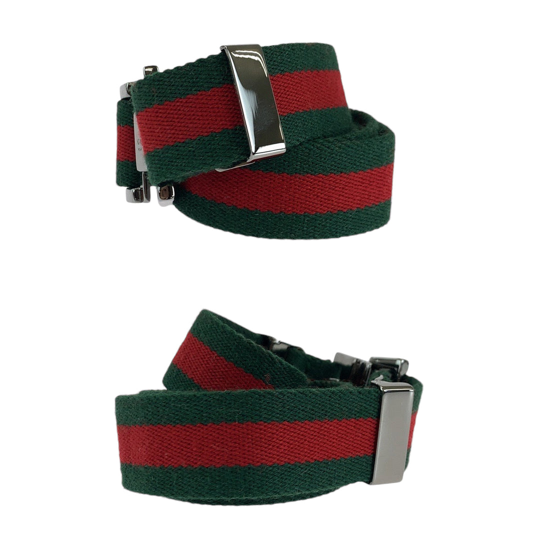GUCCI belt canvas Silver Red Green Belt buckle Sherry line Metal buckle web belt mens No Size (See Description) Used Authentic