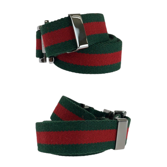 GUCCI belt canvas Silver Red Green Belt buckle Sherry line Metal buckle web belt mens No Size (See Description) Used Authentic