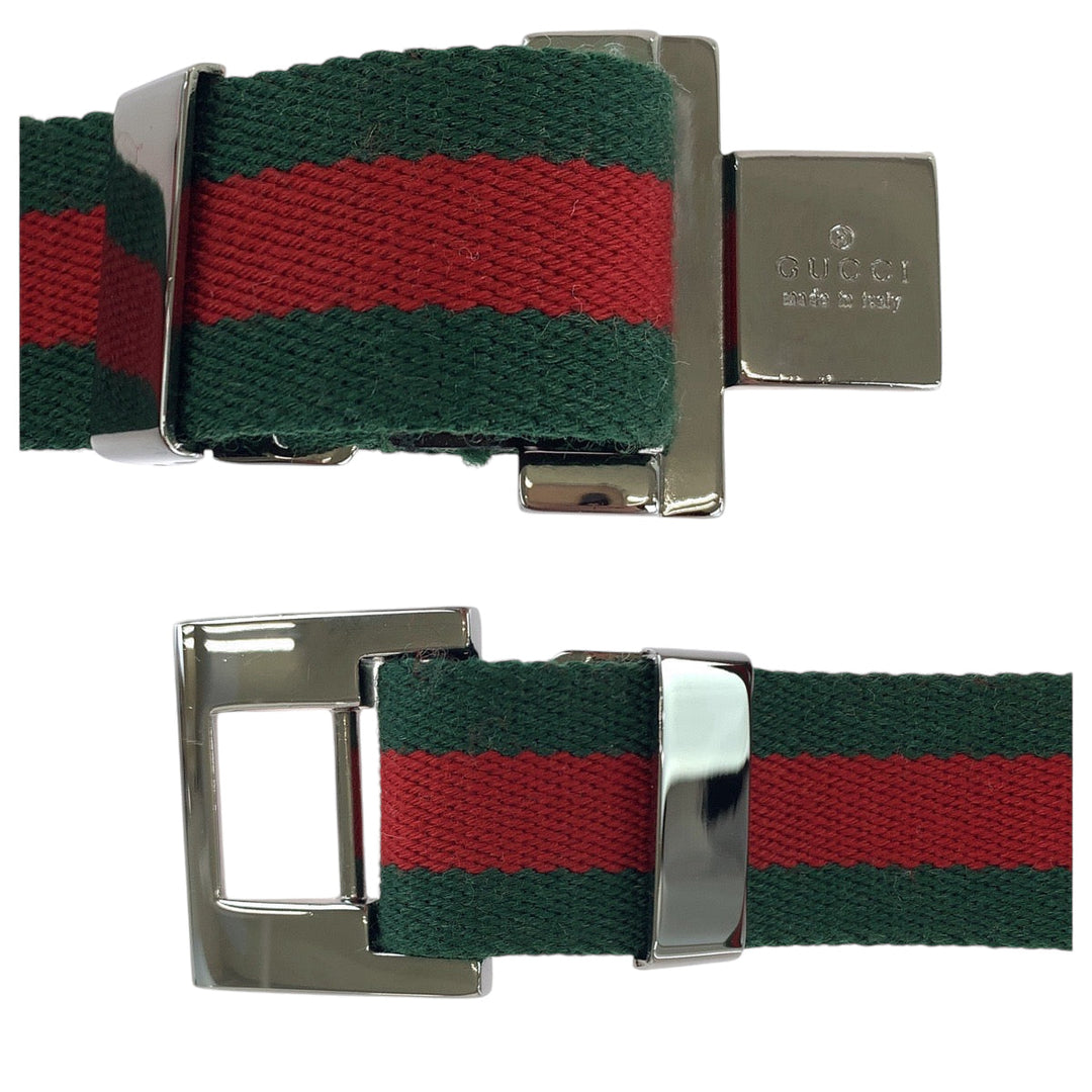 GUCCI belt canvas Silver Red Green Belt buckle Sherry line Metal buckle web belt mens No Size (See Description) Used Authentic