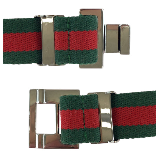 GUCCI belt canvas Silver Red Green Belt buckle Sherry line Metal buckle web belt mens No Size (See Description) Used Authentic