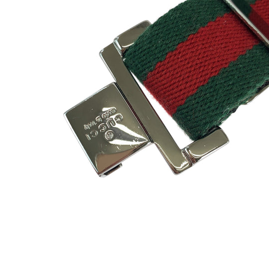 GUCCI belt canvas Silver Red Green Belt buckle Sherry line Metal buckle web belt mens No Size (See Description) Used Authentic