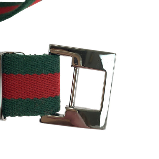 GUCCI belt canvas Silver Red Green Belt buckle Sherry line Metal buckle web belt mens No Size (See Description) Used Authentic
