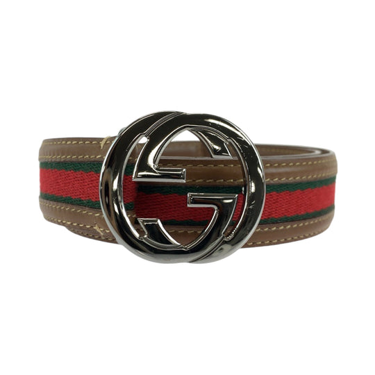 GUCCI belt 037 1192 leather Brown Belts Unisex sherry line interlocking Women 30 Used Authentic
