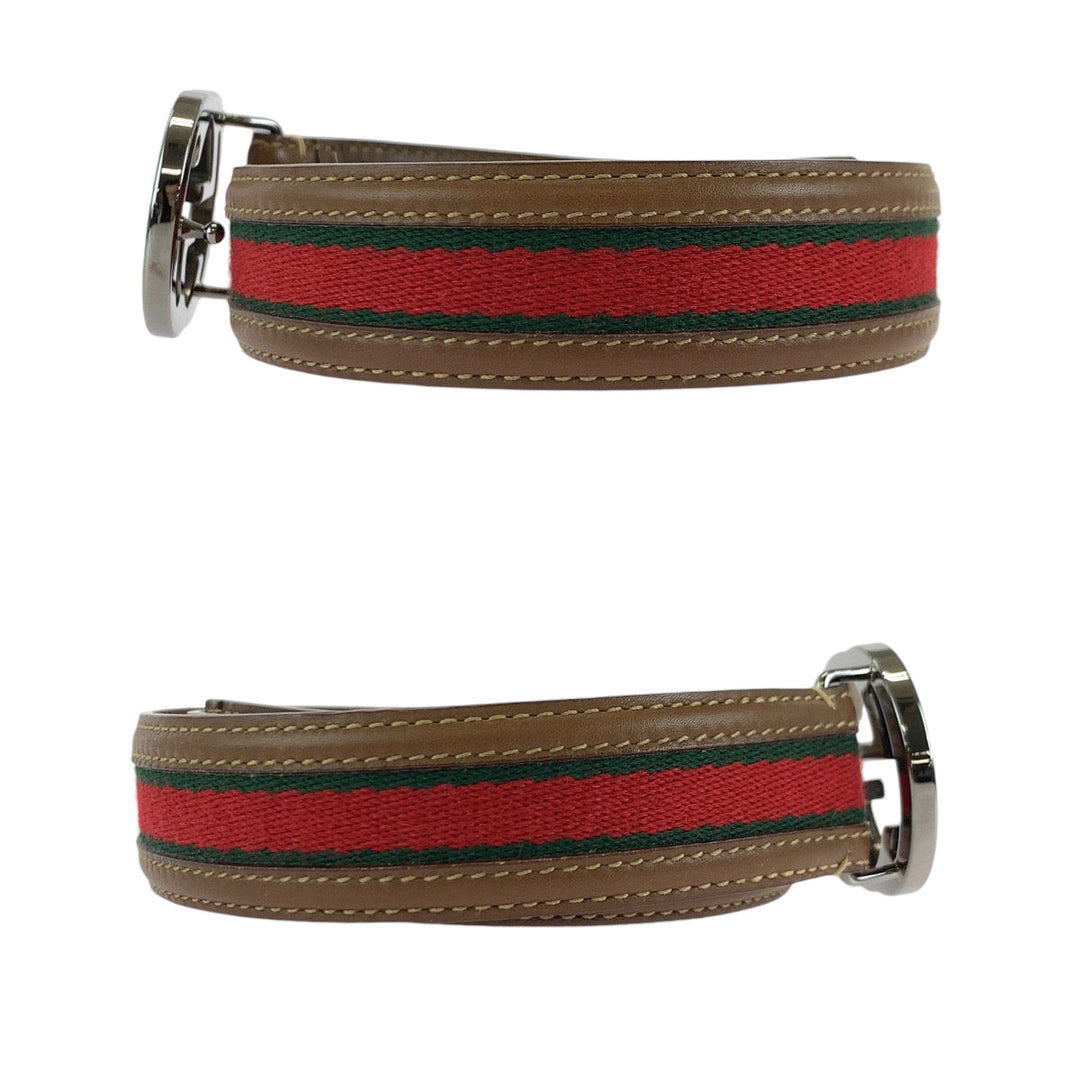 GUCCI belt 037 1192 leather Brown Belts Unisex sherry line interlocking Women 30 Used Authentic