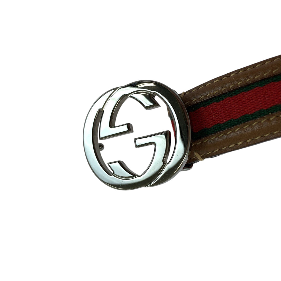 GUCCI belt 037 1192 leather Brown Belts Unisex sherry line interlocking Women 30 Used Authentic