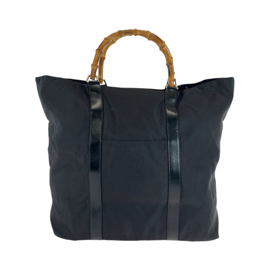 GUCCI Tote Bag 002 2854 Nylon Black brown Tote Bag handbag Bamboo Women Used Authentic