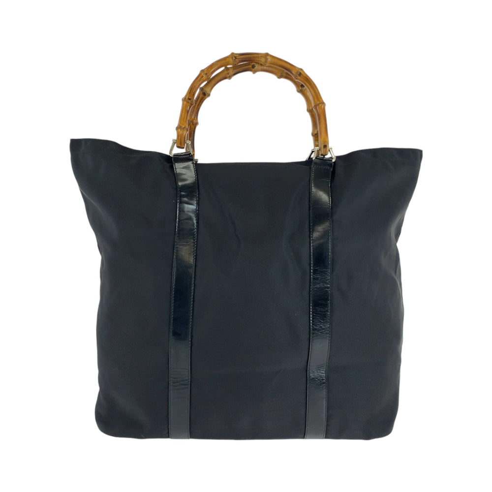 GUCCI Tote Bag 002 2854 Nylon Black brown Tote Bag handbag Bamboo Women Used Authentic