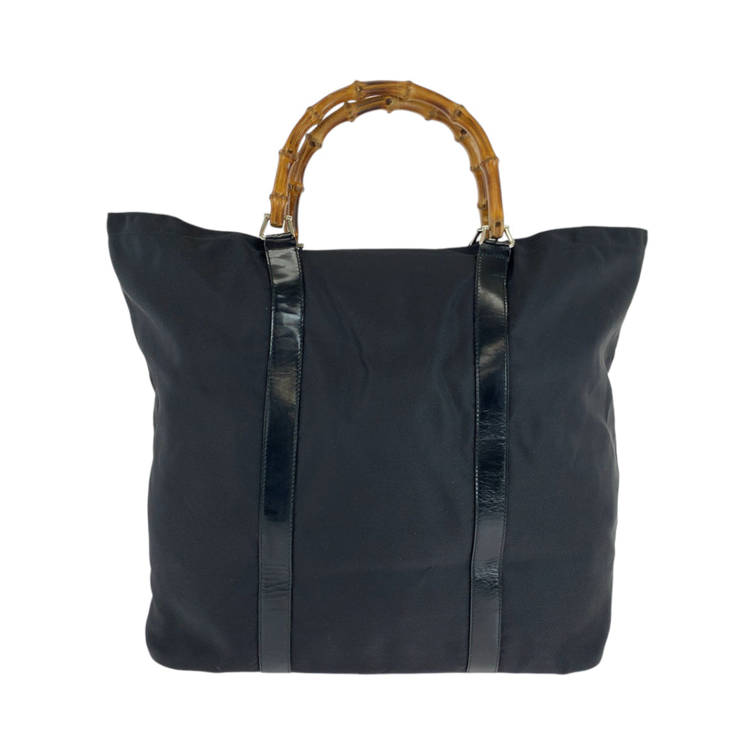 GUCCI Tote Bag 002 2854 Nylon Black brown Tote Bag handbag Bamboo Women Used Authentic