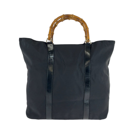 GUCCI Tote Bag 002 2854 Nylon Black brown Tote Bag handbag Bamboo Women Used Authentic