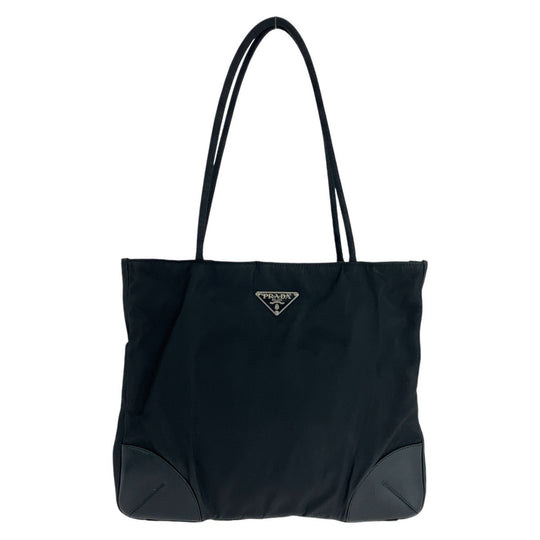 PRADA Tote Bag Nylon BlackSilverMetal Tote Bag Shoulder Bag Test Triangle With logo Women Used Authentic
