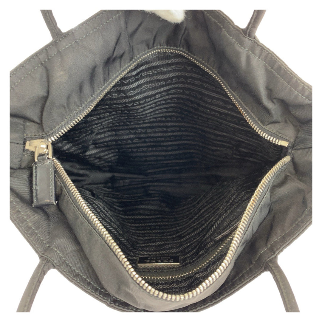 PRADA Tote Bag Nylon BlackSilverMetal Tote Bag Shoulder Bag Test Triangle With logo Women Used Authentic